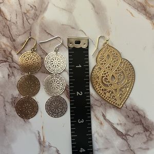3 Pair of Dangling Earrings Gold and Silver